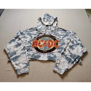 ACDC High Voltage Rock N Roll 1976 Tie Dye Cropped Hoodie Grey White XL 21